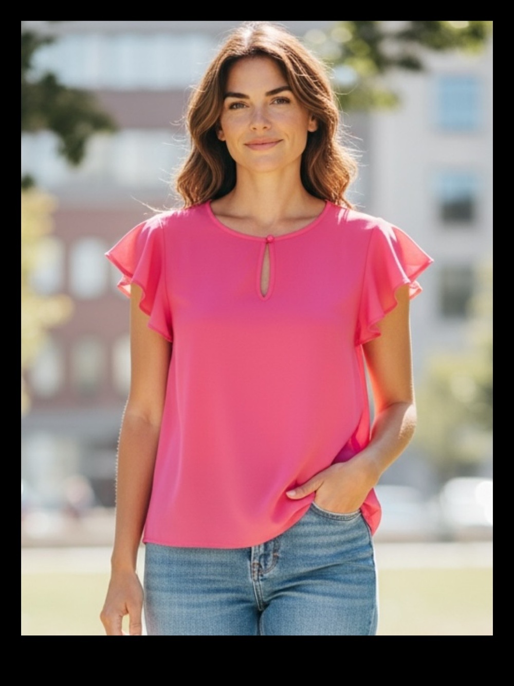 J.CREW Ruffle Sleeve Crew Neck Blouse Size XXS Pink Short Sleeve Chiffon EC